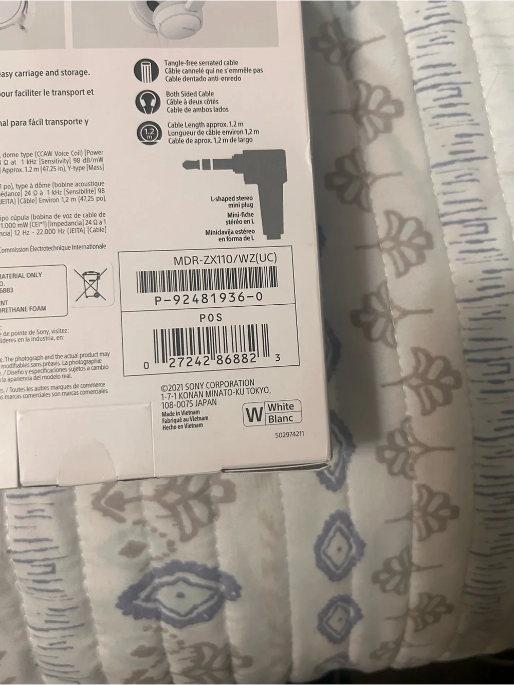 Sony White On-Ear Headphones — Compact Wired Design
